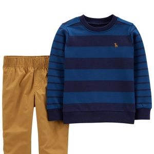 Carter’s | Toddler 2-Piece Striped French Terry Pullover & Pant Set | Brown/Blue